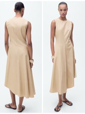 Mango Sleeveless Beige/ Tan Midi Dress